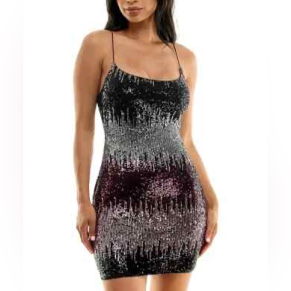 B Darlin Silver and Black Mini Slip Dress